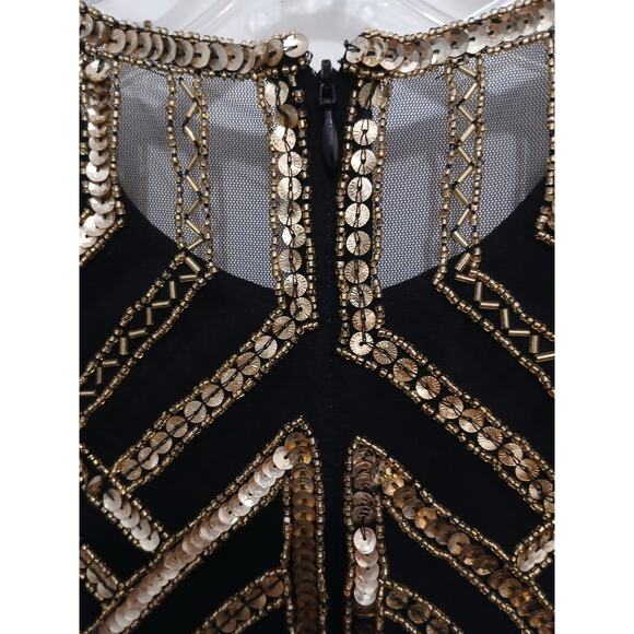 $265 NEW Aidan Mattox Beaded Dress Sz 2 Black Gold Geometric Holiday Designer - Picture 11 of 16